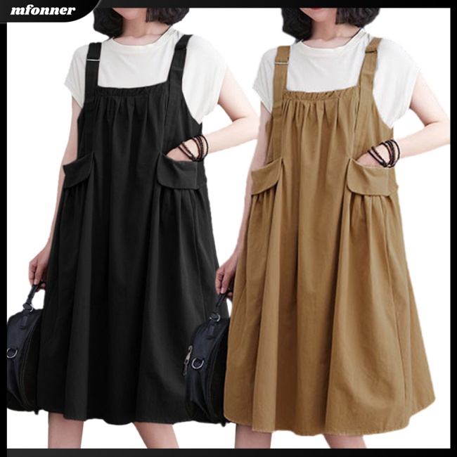 Đầm Xòe Mini Hai Dây Màu Trơn Có Túi Điều Chỉnh Được Thời Trang Mùa Hè Cho Nữ