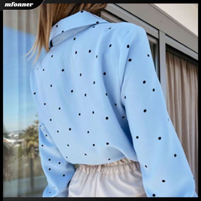 Áo Sơ Mi Tay Dài Họa Tiết Chấm Bi Có Túi Cho Nữ