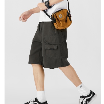 Quần Short Dây Rút Dáng Rộng Phối Nhiều Túi Phong Cách Retro Nhật Bản Cho Nam Giới