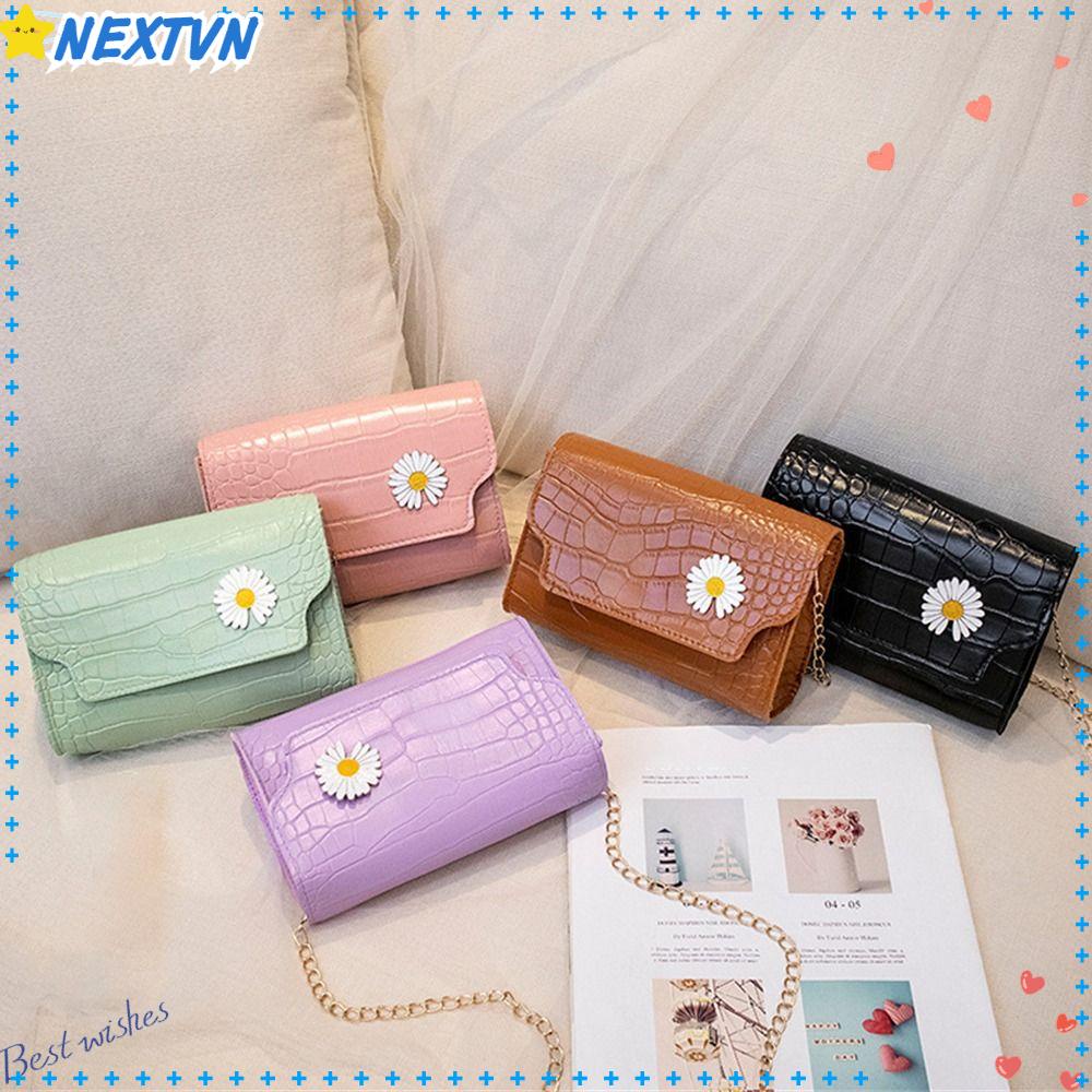 Túi Xách Da PU Màu Trơn Phối Dây Xích Đeo Vai Sành Điệu Cho Nữ