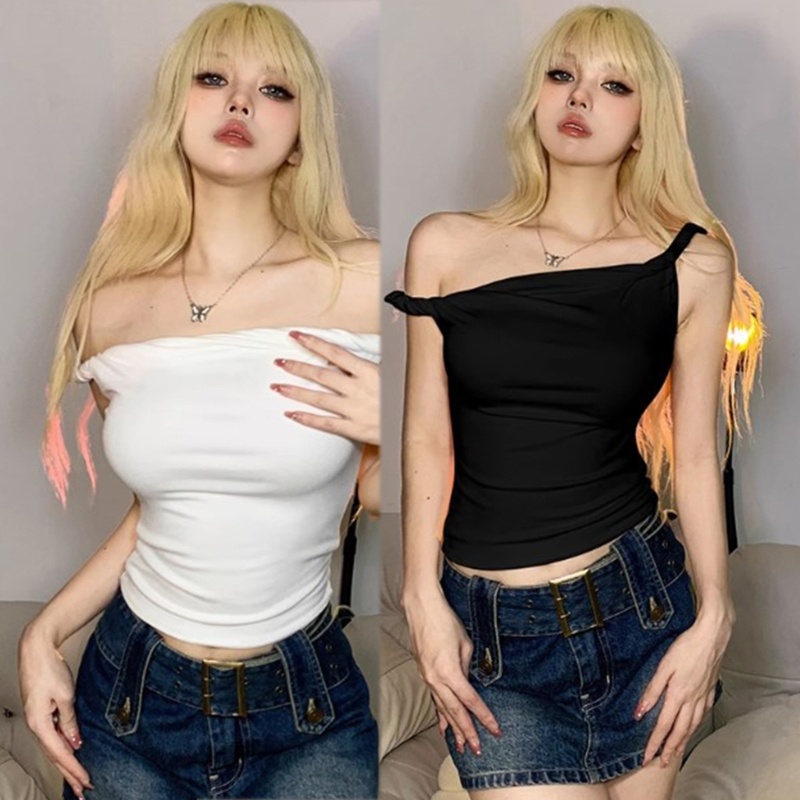 Áo Croptop Hai Dây Mùa Hè Y2K Hở Lưng Ôm Dáng Phong Cách Đường Phố Cho Nữ