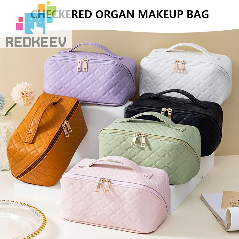 Túi Đựng Mỹ Phẩm Bằng Da PU Sức Chứa Lớn Họa Tiết Kẻ Sọc Thời Trang Mùa Hè Cho