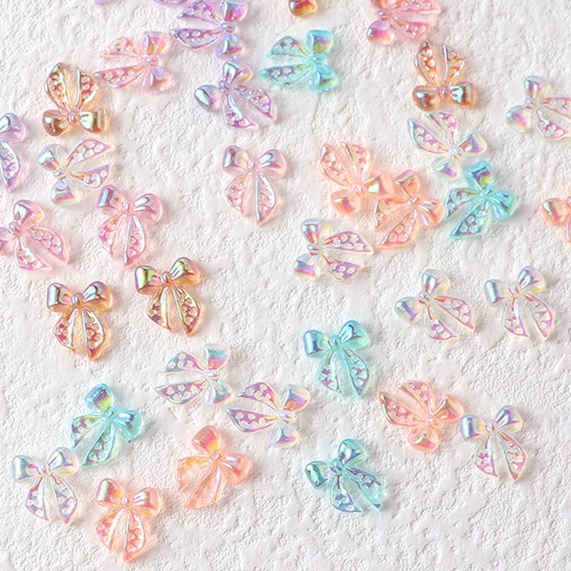 Set 10 Nơ Ruy Băng 3D Trong Suốt Đính Móng Nghệ Thuật DIY