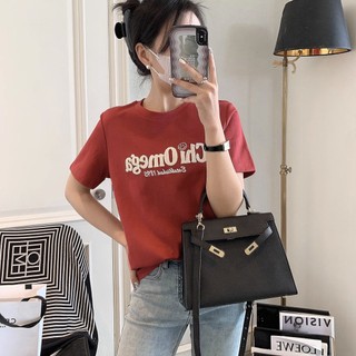 Áo Thun cotton Ngắn Tay Cổ Tròn Dáng Rộng Thêu Họa Tiết Thời Trang Hàn Quốc Cho Nữ