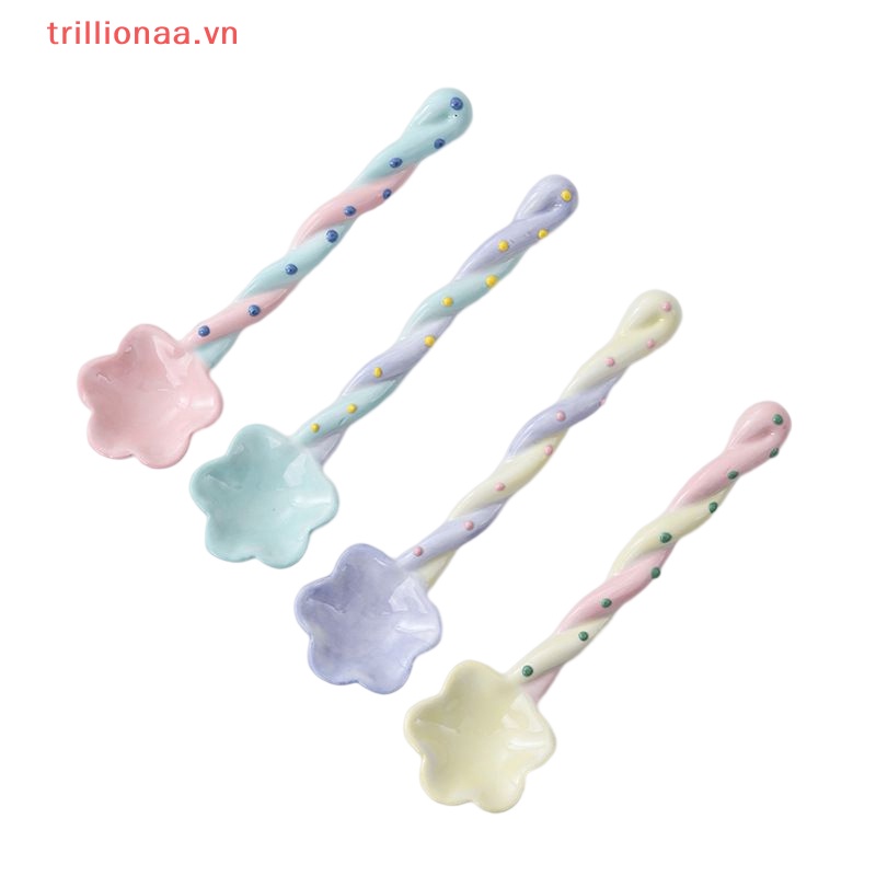 1 Muỗng Sứ Cán Dài Vẽ Hình Cây Kem Dễ Thương