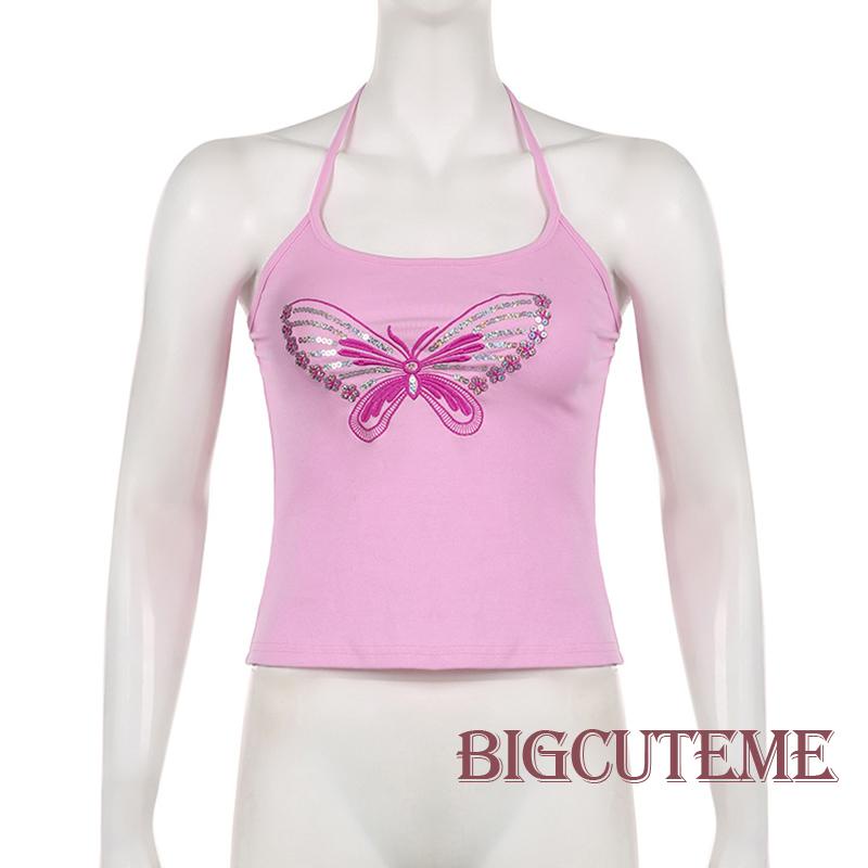 Áo Lửng Không Tay Thêu Hình Bướm Đính Sequin Lấp Lánh Thời Trang Cho Nữ