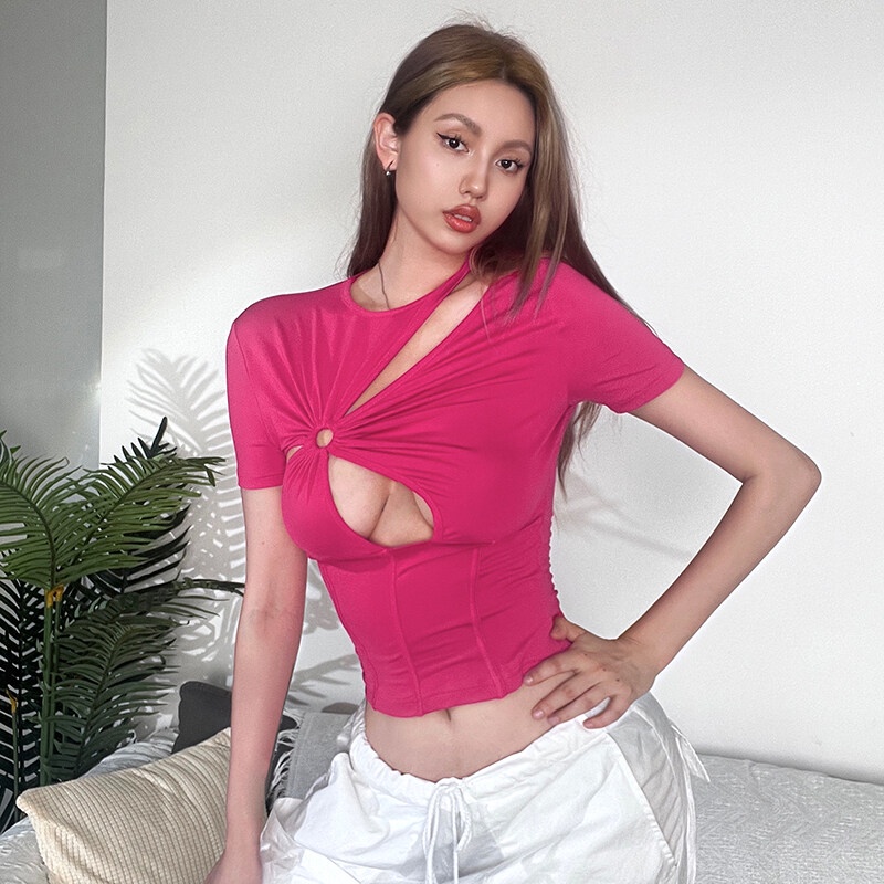 Kliou Áo Thun Croptop Tay Ngắn Cổ Tròn Dáng Ôm Thời Trang 2023 Dành Cho Bạn Nữ