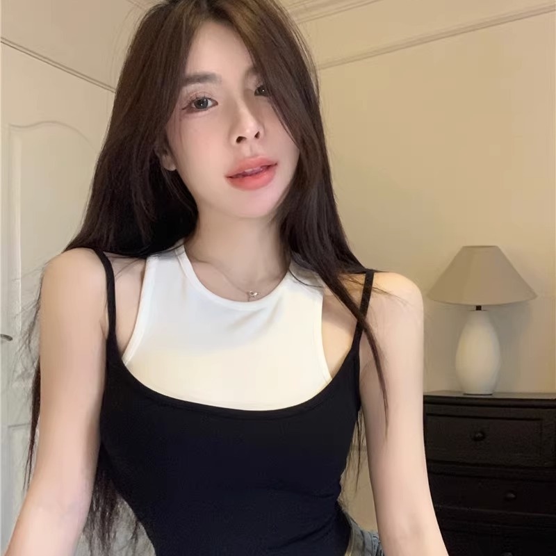 Cozok Áo Không Tay Dáng Ngắn Phối Màu Thời Trang Retro Gợi Cảm