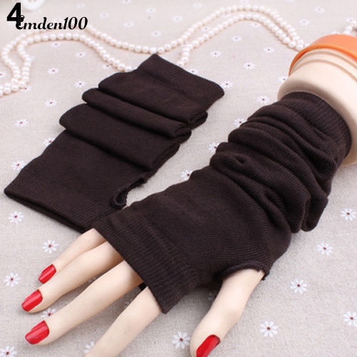 Găng Tay Len Dài Hở Ngón Ấm Áp Thời Trang Cho Nữ