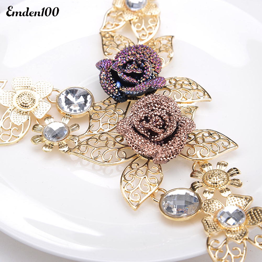 Bộ Vòng cổ + Bông Tai Đính Đá Hình Hoa Lá Duyên Dáng Cho Nữ