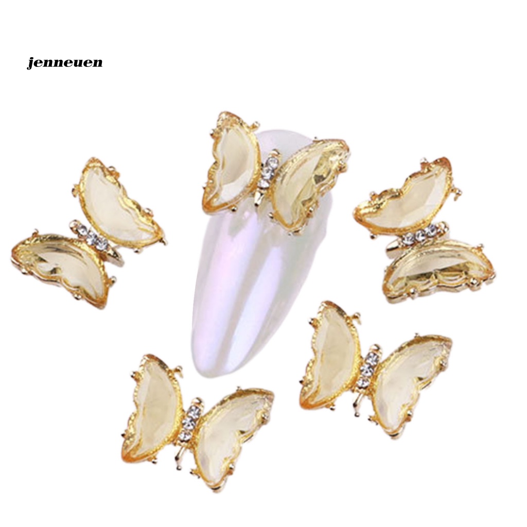 Set 5 Móng Tay Giả Hình Bướm 3D Đính Đá Zircon Sang Trọng Cho Nữ