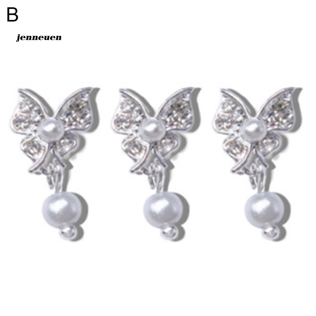 Bộ 3 Phụ Kiện Trang Trí Móng Tay Hình Bướm 3D Bằng Hợp Kim