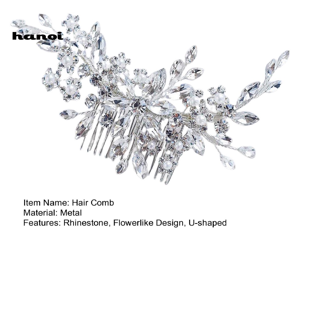 Lược Cài Tóc Hình Hoa Đính Đá Xinh Xắn Cho Cô Dâu