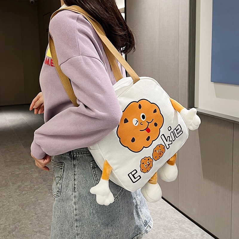 MLKSRH KQES Túi Vải canvas Đeo Vai Họa Tiết Hoạt Hình Vui Nhộn Thời Trang Cho Nữ