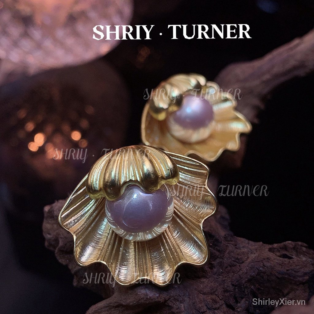 Shriy TURNER Bông Tai Mạ bạc S925 Hình Ngọc trai Vỏ Sò Con trai sông Phong cách tòa án thời trang New York Phụ kiện thời trang nữ sáng tạo cá tính