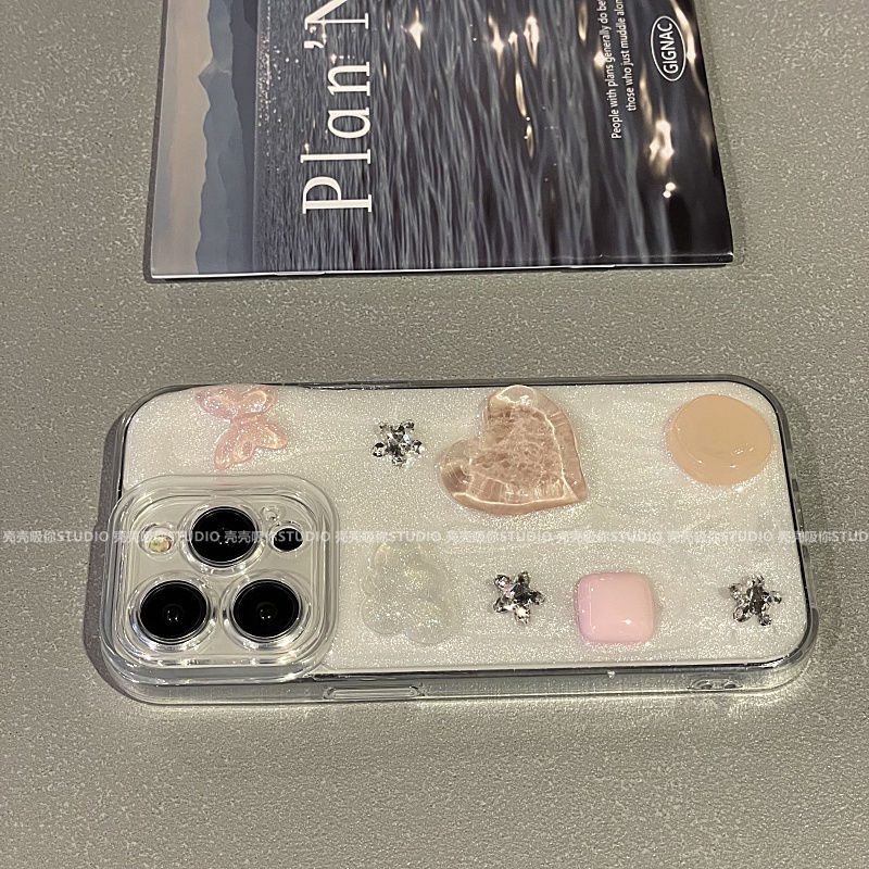 Ốp Điện Thoại Họa Tiết Đám Mây / Bướm / Trái Tim Đính Đá Xinh Xắn Cho Iphone 14promax 13 14pro 13pro 14