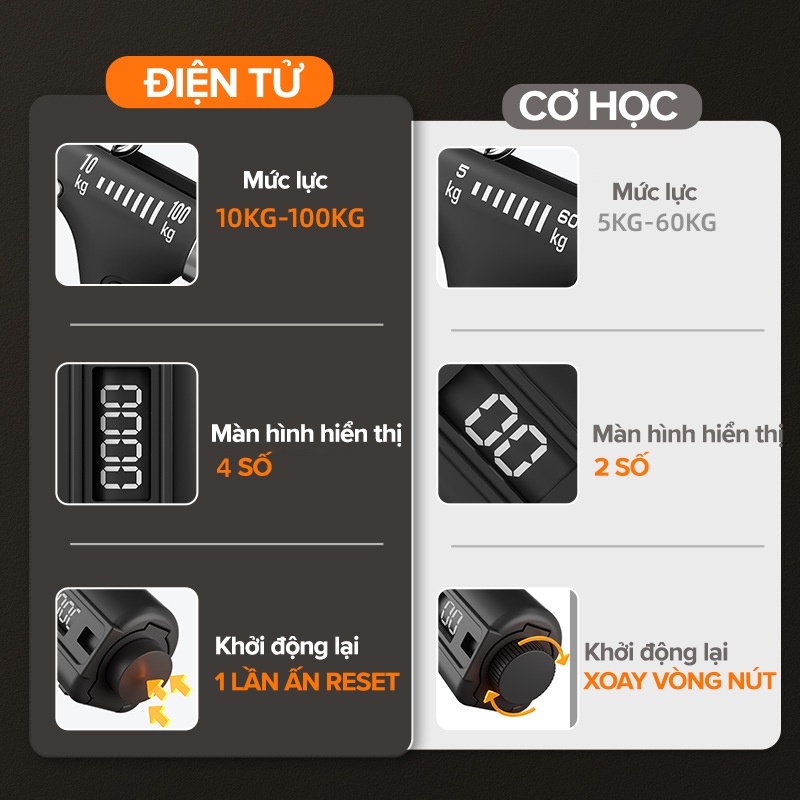 Kìm Bóp Tay, Kìm Tập Cơ Tay, Dụng Cụ Tập Gym Tại Nhà Điều Chỉnh 10-100kg thông minh có đếm số