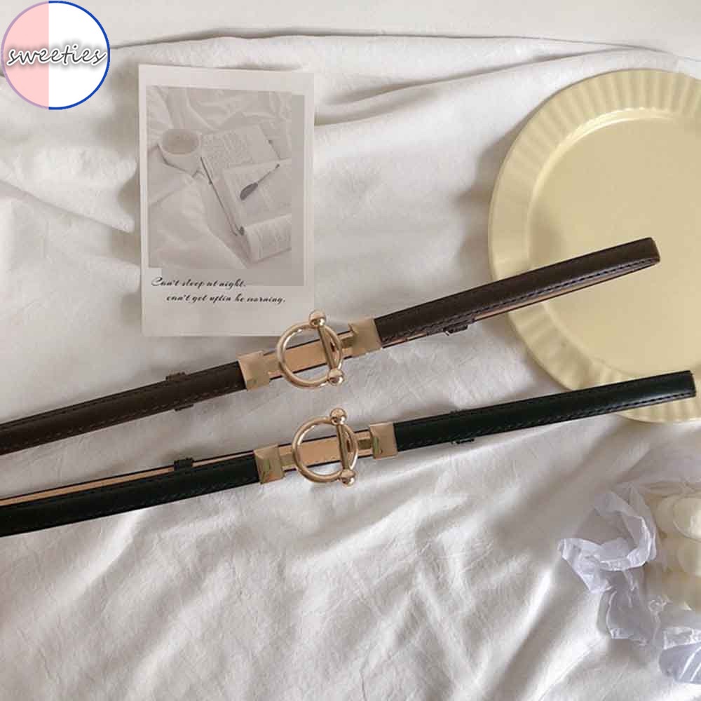 Thắt lưng da PU phối khóa kim loại dạng tròn thời trang dành cho nữ