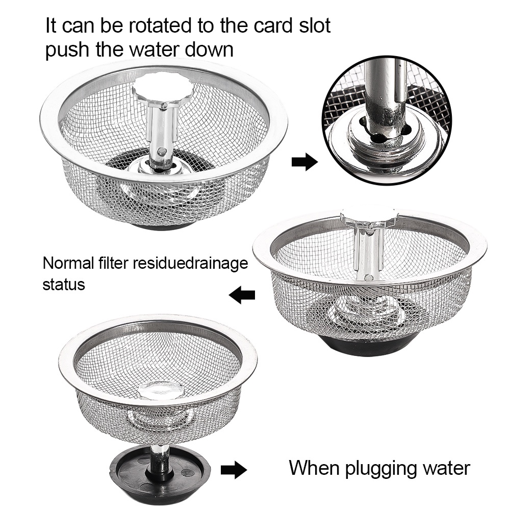 Lưới Lọc Rác / Tóc Bồn Rửa Bằng Thép Không Gỉ Chống Tắc Nghẽn Có Tay Cầm Tiện Dụng Cho Nhà Bếp