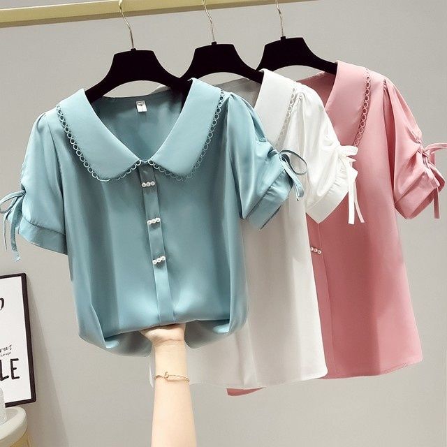 Plus Áo Kiểu Phối Ren Che Bụng Cổ Búp Bê Phong Cách Phương Tây Ngọt Ngào Cho Nữ