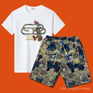 Bộ Đồ Thể Thao Áo Tay Ngắn Phối Quần Lửng Dáng Rộng In Hình Gấu Nâu Thời Trang Mùa Hè 2023 Cho Nam