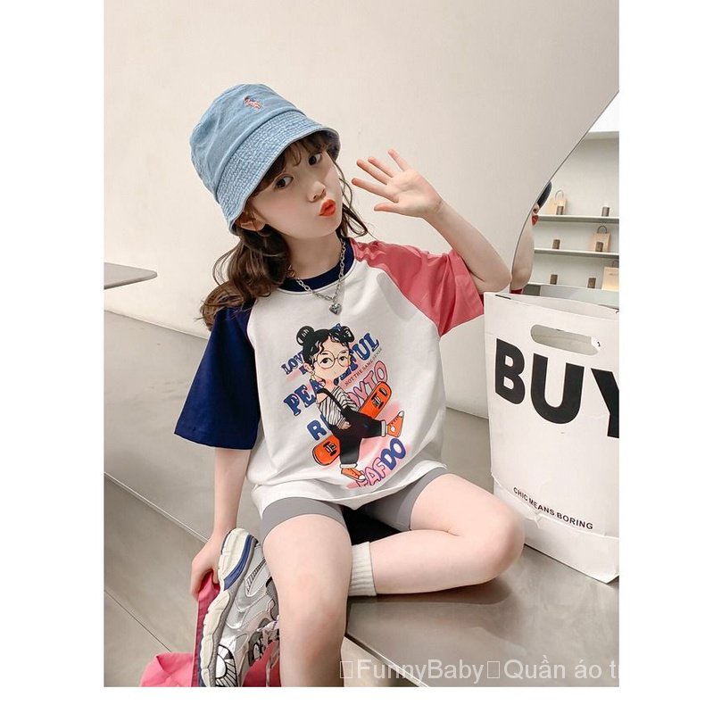 Áo Thun 100 Cotton Tay Ngắn Dáng Rộng Thời Trang Mùa Hè 2023 Cho Bé Gái
