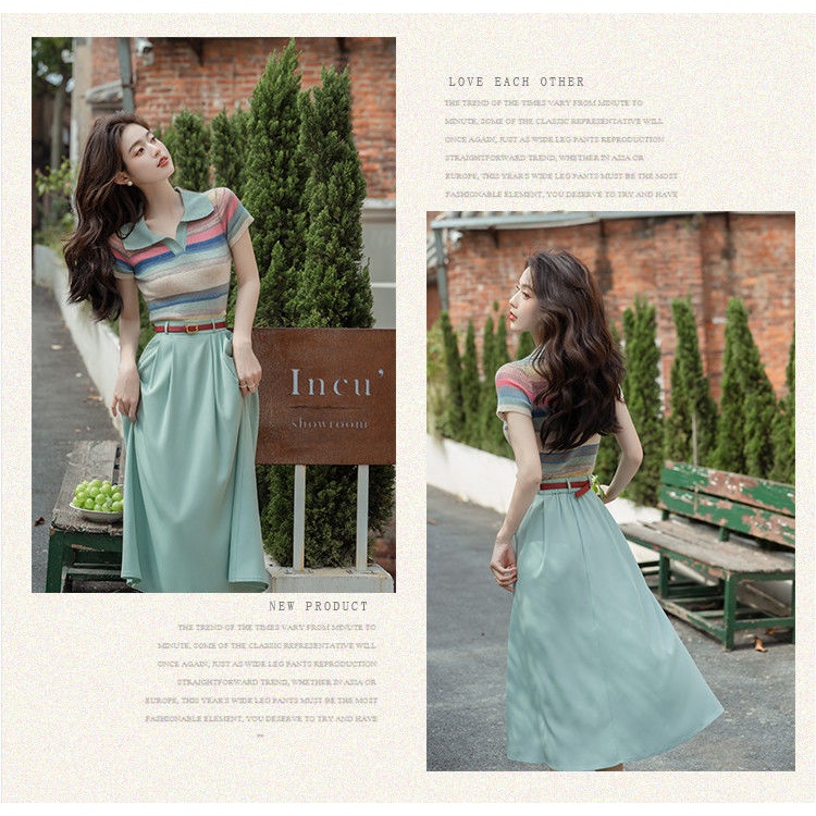 Set Áo Thun Ngắn Tay + Chân Váy Dài Thời Trang Nữ