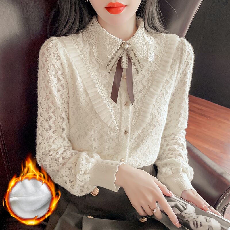 Áo Sơ Mi Cổ Búp Bê Phối Ren Thanh Lịch Thời Trang Phong Cách Hàn Quốc Cho Nữ