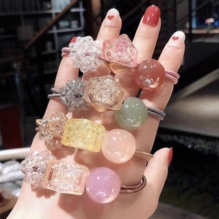 Lưới cô gái màu đỏ ins đầu dây nữ phiên bản Hàn Quốc dễ thương đơn giản hạt pha lê dây cao su buộc tóc dây cao su vòng tóc