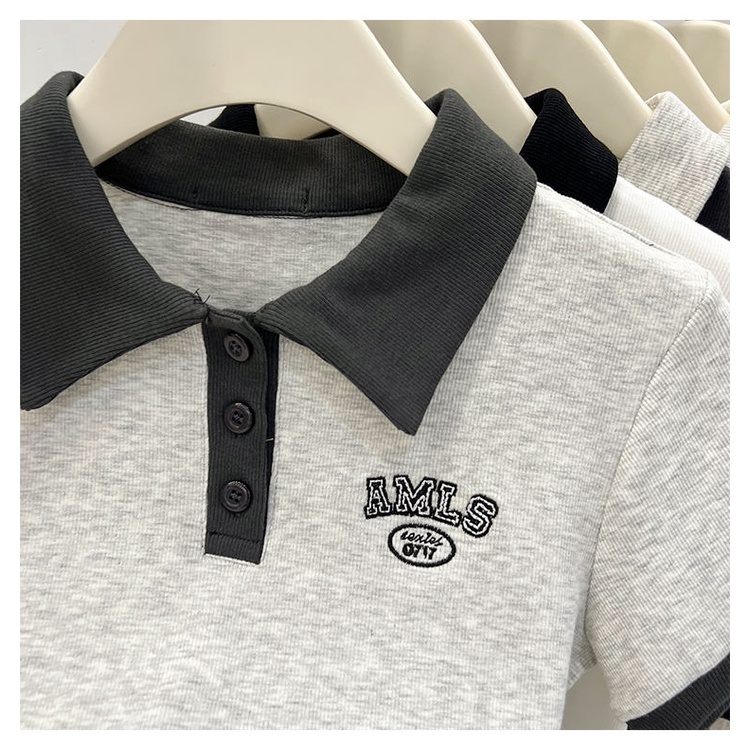 Áo Thun polo Ngắn Tay Màu Sắc Trơn Phong Cách Hàn Quốc Thời Trang Mùa Hè Cho Bé Gái