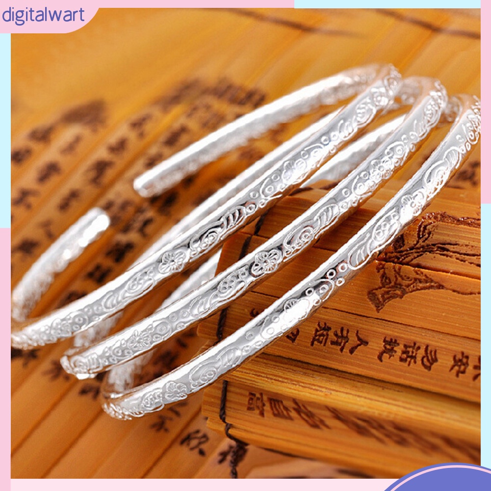 Vòng Tay Mạ Bạc Dạng Mở Khắc Họa Tiết Hoa Thời Trang Cho Nữ