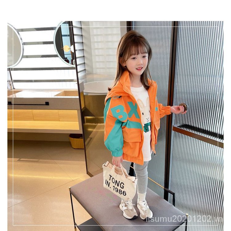 Áo Khoác Gió Có Nón Dáng Rộng Phong Cách Hàn Quốc Thời Trang Mùa Xuân Mới Cho Bé Gái