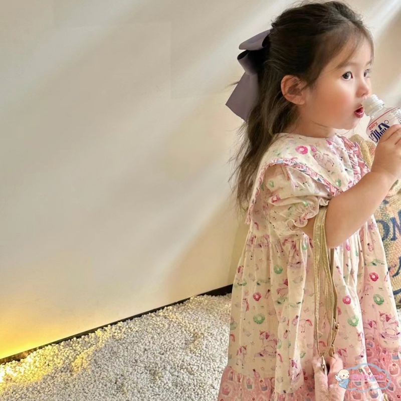 Đầm Công Chúa Tay Ngắn Cổ Búp Bê In Hoa Dễ Thương Thoải Mái Cho Bé Gái