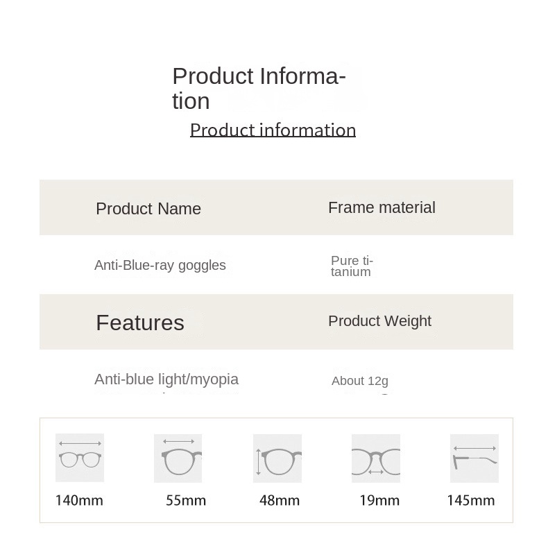 Mắt Kính Trang Điểm Trơn Bằng Titan Nguyên Chất Siêu Nhẹ Có Thể Được Trang Điểm Chống Bức Xạ Màu Xanh Dương Cho Nam Và Nữ