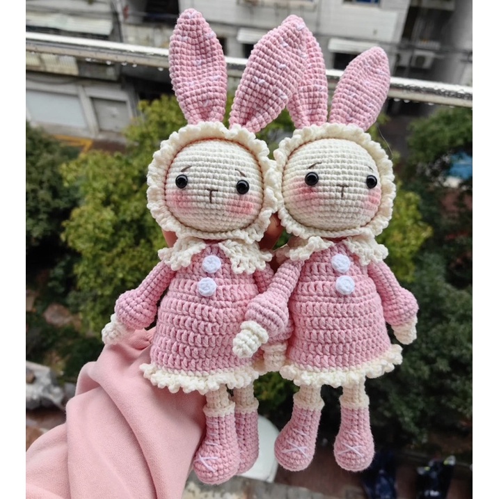 Gấu bông, Thỏ mimi handmade cao cấp Amigurumi - Búp bê Thỏ bông len móc tay thủ công dễ thương làm quà cho bé