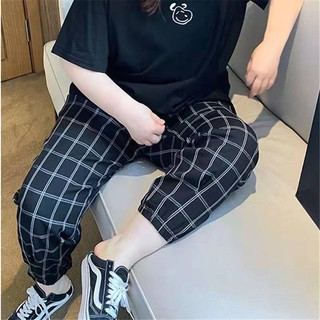 Quần harlan sọc ca rô lưng cao thời trang nữ