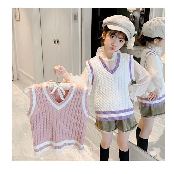 Áo Sweater Không Tay Cổ Chữ V Phong Cách Thời Trang Thu Đông Mới 2023 Dành Cho Bé Gái