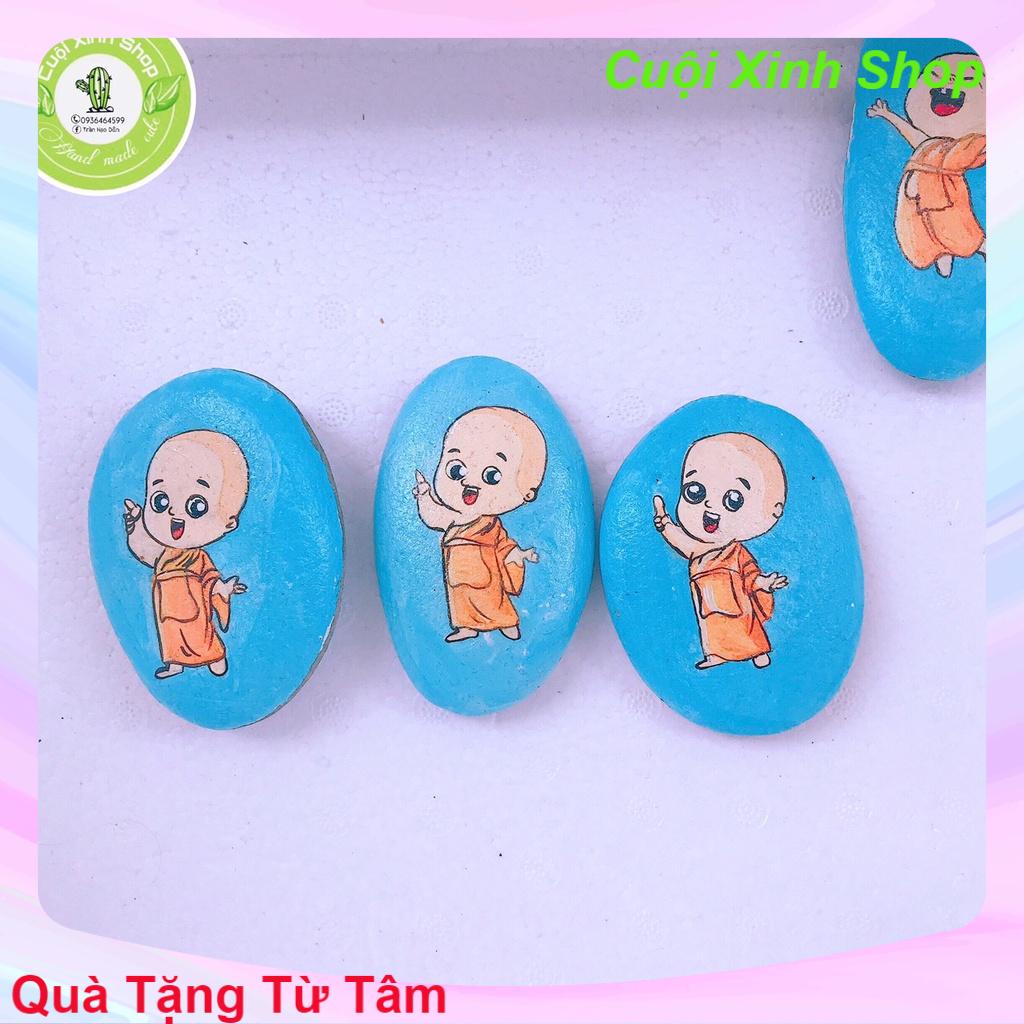 Tranh đá cuội mini hình chú tiểu an nhiên quà tặng ý nghĩa