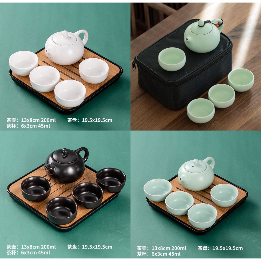Combo Ấm Chén Trà Du Lịch 4 Chén Kèm Khay Đựng- Túi Chống Sóc Chống vỡ- Giao Hàng Siêu Tóc
