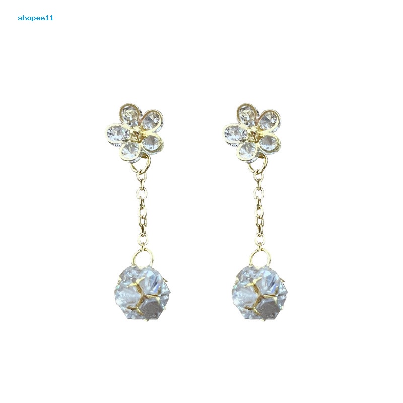 Bông Tai Hình Hoa Đính Đá Zircon Lấp Lánh Thanh Lịch