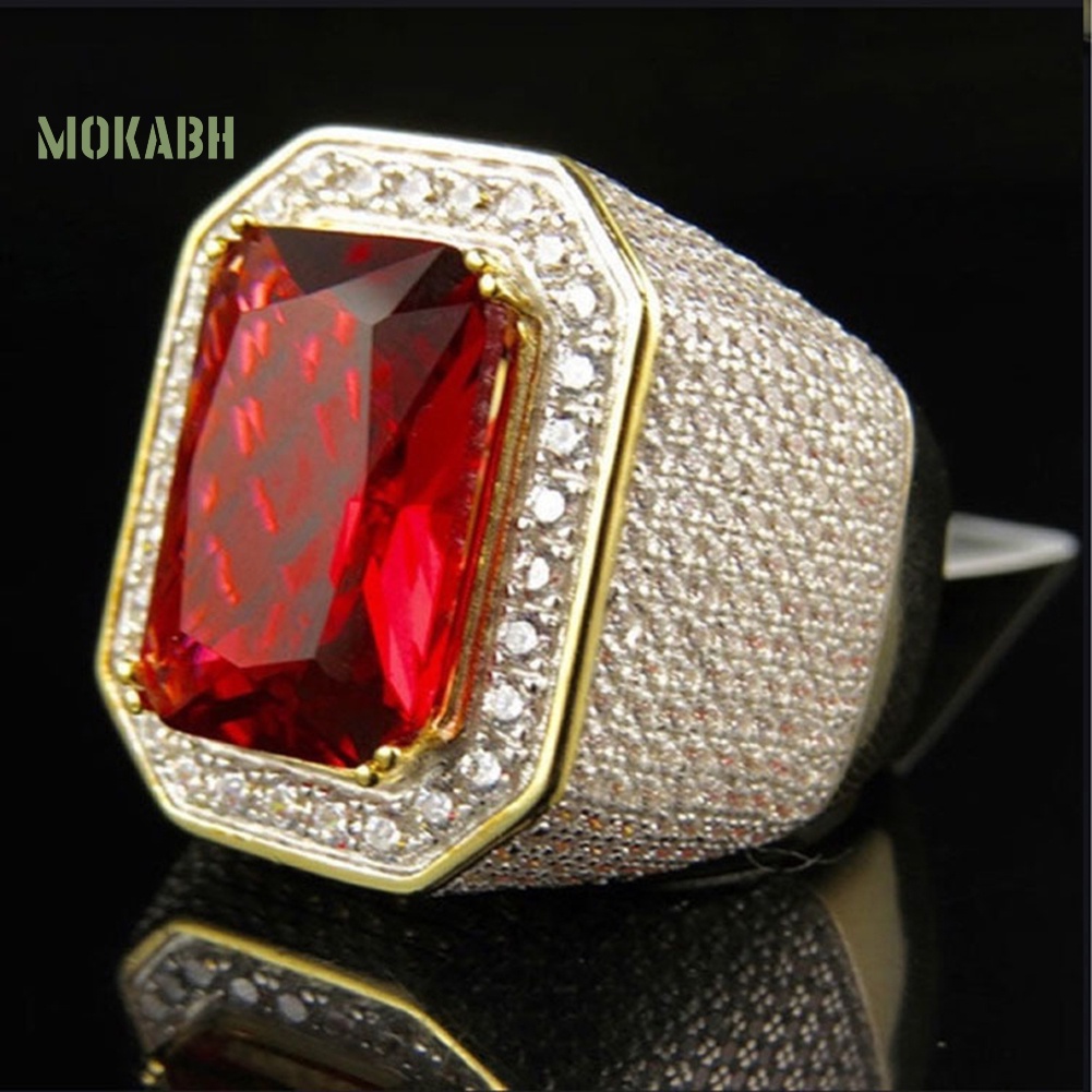 Nhẫn Đính Đá Ruby Nhân Tạo Hình Vuông Thời Trang Cho Nam