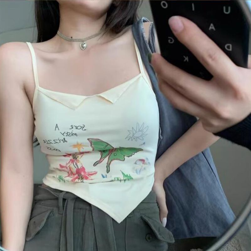 Áo Dệt Kim Hai Dây Dáng Ngắn In Họa Tiết Bướm Thời Trang Mùa Hè Hàng