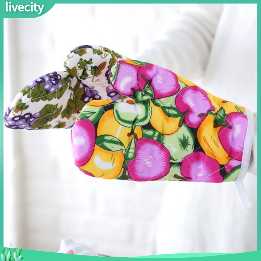 Lò nướng mitt fruit print cách nhiệt dày chống trượt treo găng tay lò vi sóng cho dã ngoại