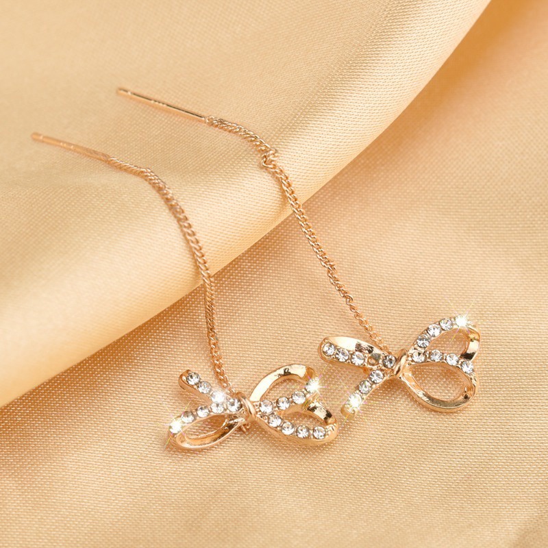 Tinh tế được cá nhân hóa all-match phụ nữ cô gái bowknot teardrop star dangle earring high-end tính khí dài tua tai dòng drop earrings trang sức
