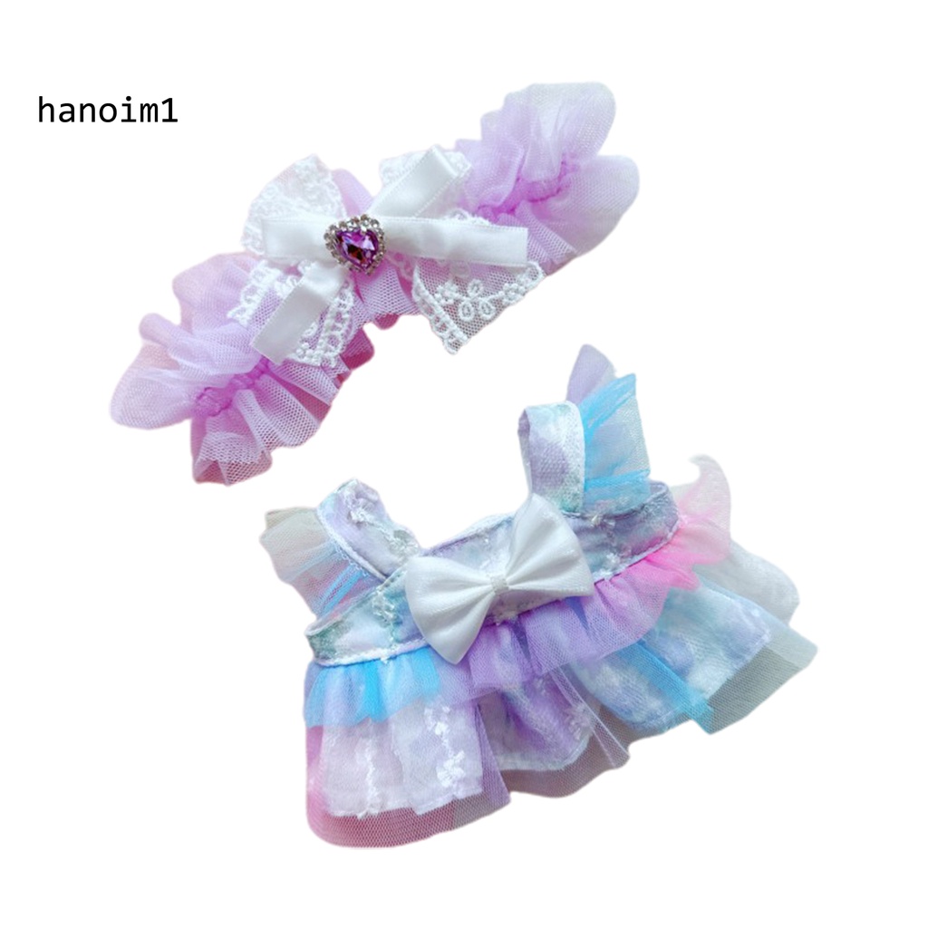 Ys1 1 bộ 20 cm quần áo búp bê mini nơ ren mũ màu tím phong cách ngọt ngào hai-mảnh bộ trang phục-up tiệc mặc bông nhồi bông thần tượng búp bê váy cài tóc giả vờ chơi