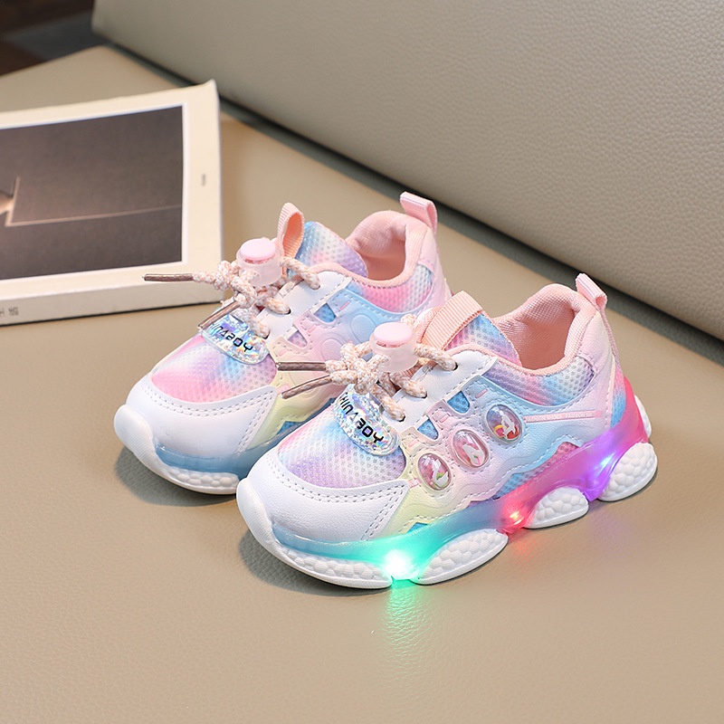 Giày Sneaker Đế Mềm Chống Trượt Thoáng Khí Có Đèn LED Thời Trang Mùa Xuân 2023 Dành Cho Trẻ Em