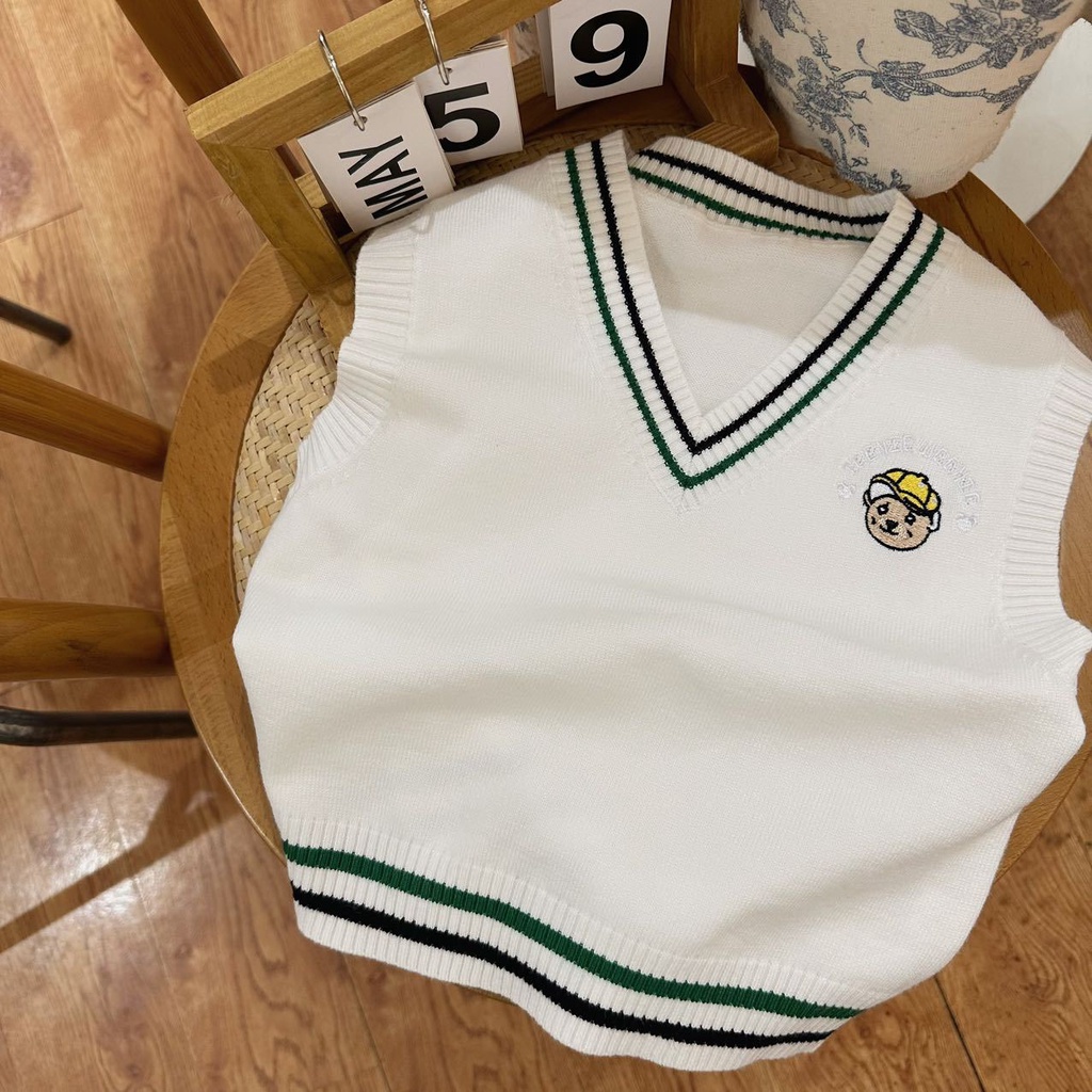 Áo Len Không Tay Cổ Chữ V Họa Tiết Hoạt Hình Phong Cách Phương Tây Thời Trang Mùa Thu 2023 Dành Cho Bé Trai Và