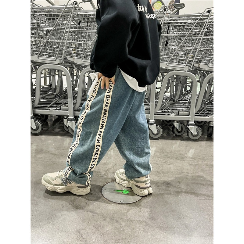 Quần jean bé trai QB360 sz 90-150 màu xanh sọc chữ, quần chất denim cho bé thời trang thu đông