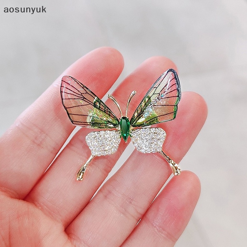 Aosunyuk fashion gradient crystal butterfly brooch alloy brooch for women trang sức phụ kiện quà tặng en