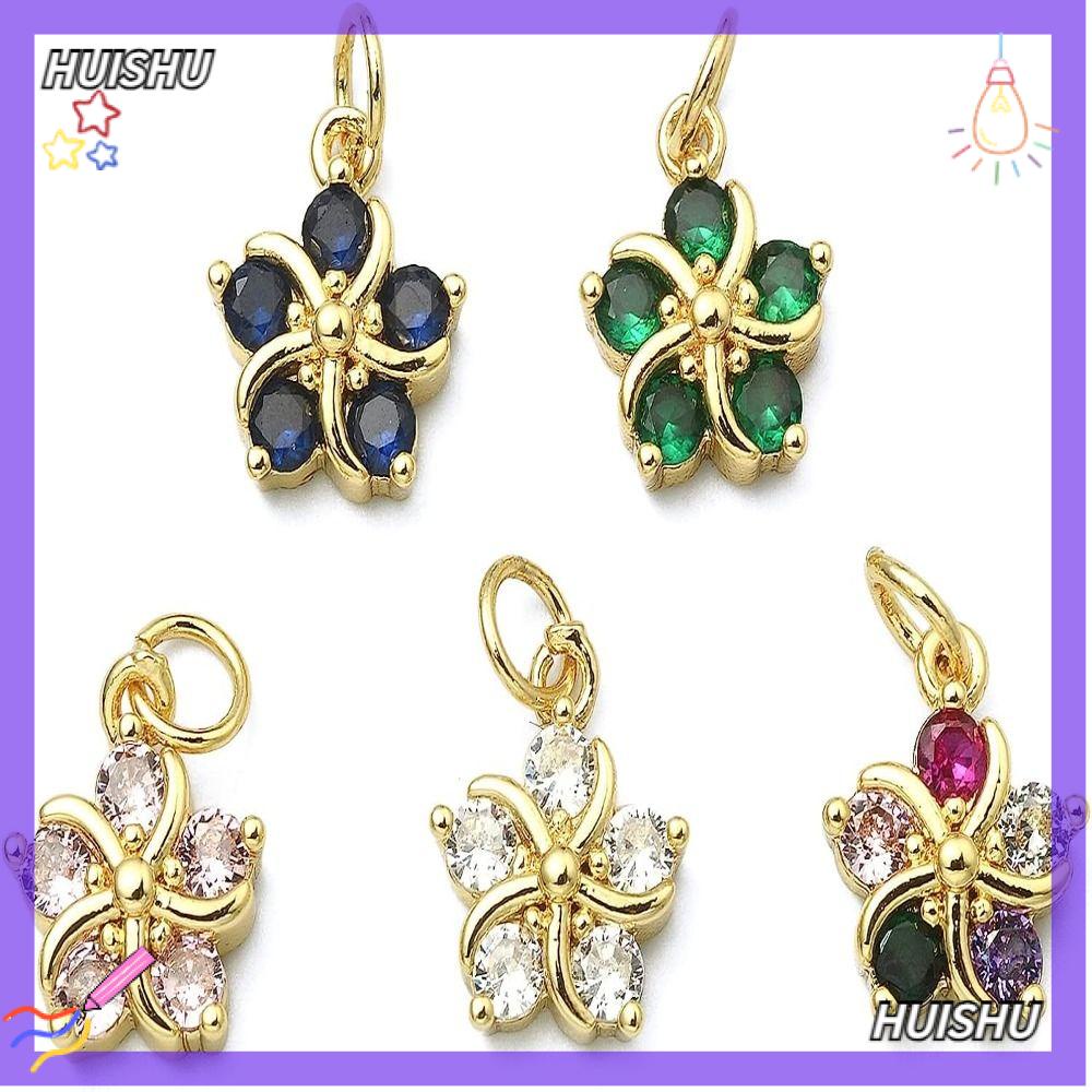 Hs bùa hoa, đồng thau và khối zirconia màu tím nhạt, trắng, đen, xanh lá cây, xanh lam, xanh hồ, bùa đỏ hồng vàng thật, phụ kiện trang sức khối màu ngẫu nhiên
